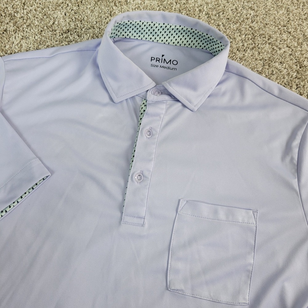 Primo Mens Medium Light Purple Performance Stretch Button Down Golf Polo SS